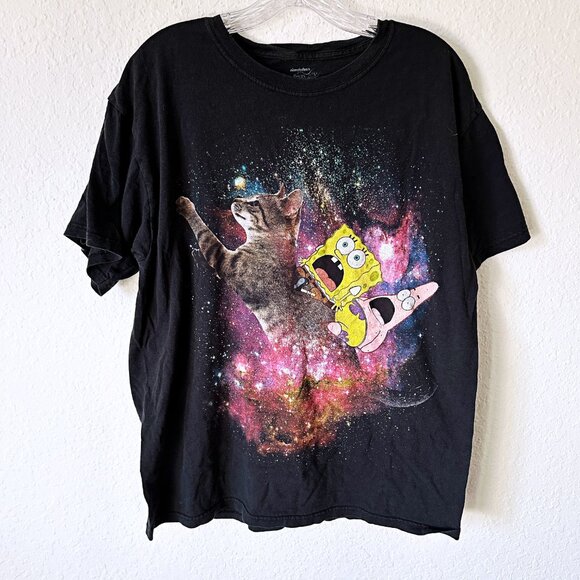 Spongebob Squarepants & Patrick Cat in Space Nickelodeon Adult T-Shirt L - Picture 1 of 3